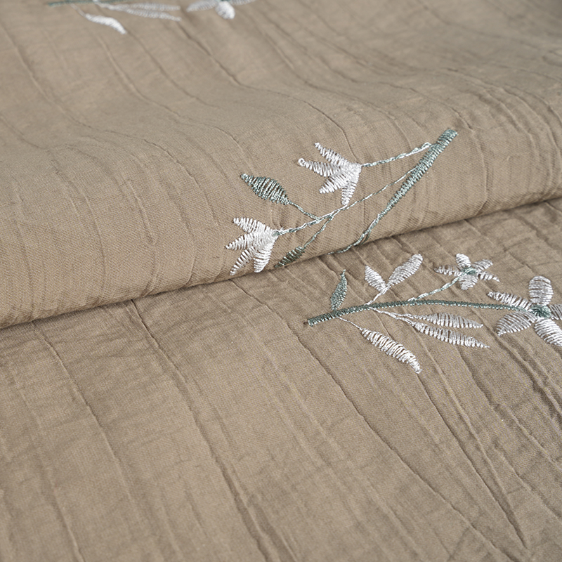 پارچه چروک گلدوزی گل ارکیده دانه هلو