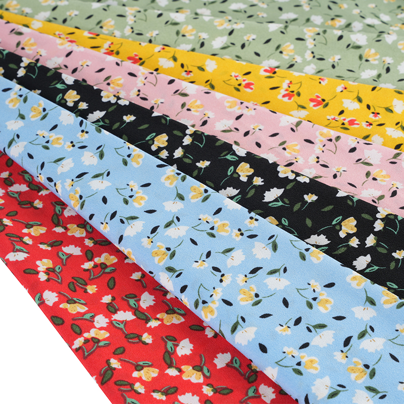 2026*75 پارچه ابریشم تابشی کاذب یائو کرپ پارچه چاپ گلدار کوچک