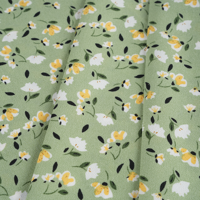 2026*75 پارچه ابریشم تابشی کاذب یائو کرپ پارچه چاپ گلدار کوچک