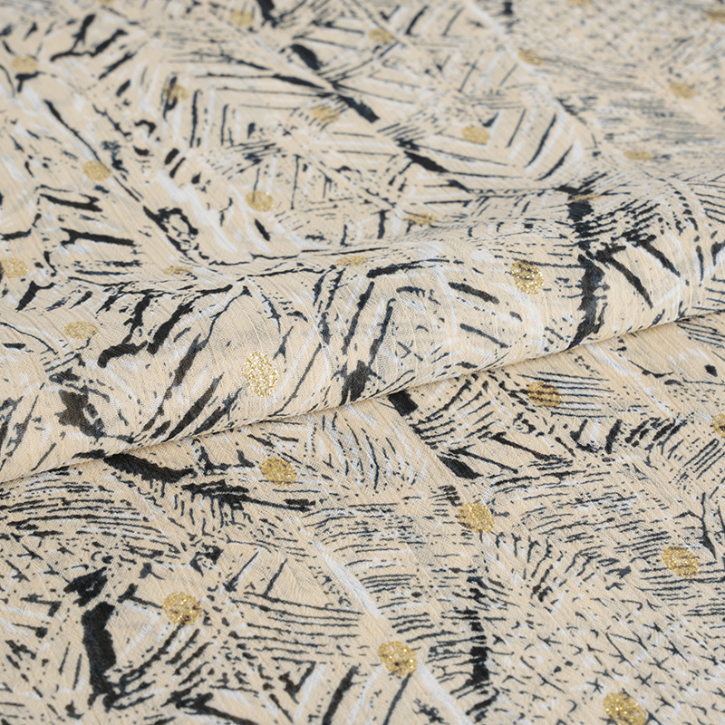 پارچه چاپی 75D Chiffon Crepe نامنظم و نامنظم تابیده شده طلایی